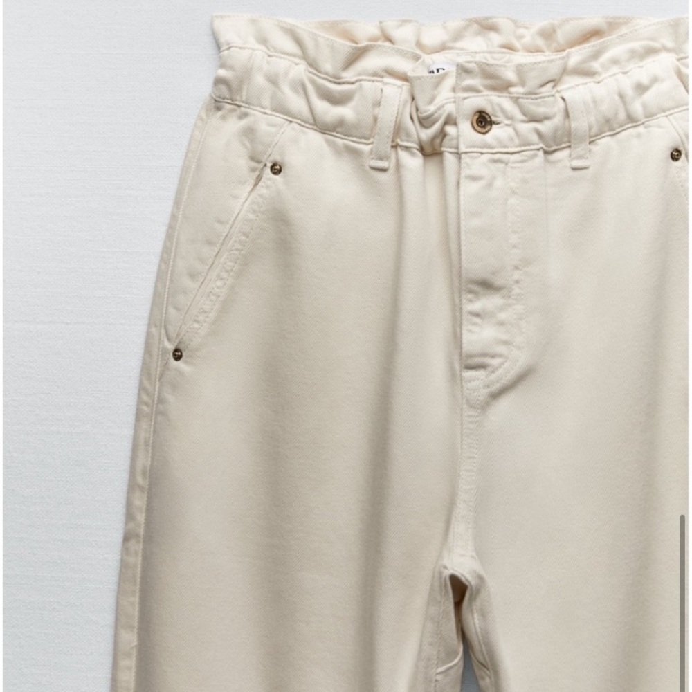 ZARA Paper Bag Barrel Pants in Cream Denim - Picture 9 of 12